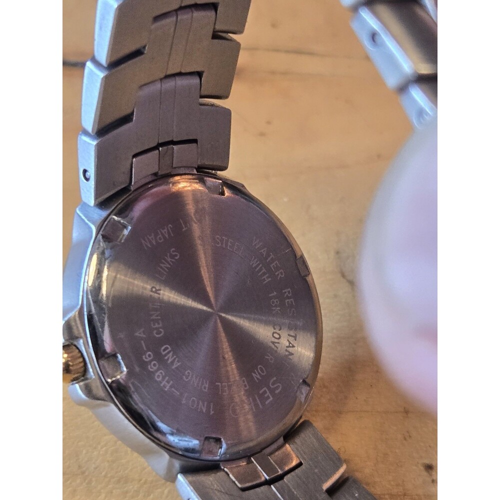 Seiko 18K Gold Capped St. Steel Diamond Black Ladies' Watch. 1N01-H966. New Bat - Picture 4 of 11